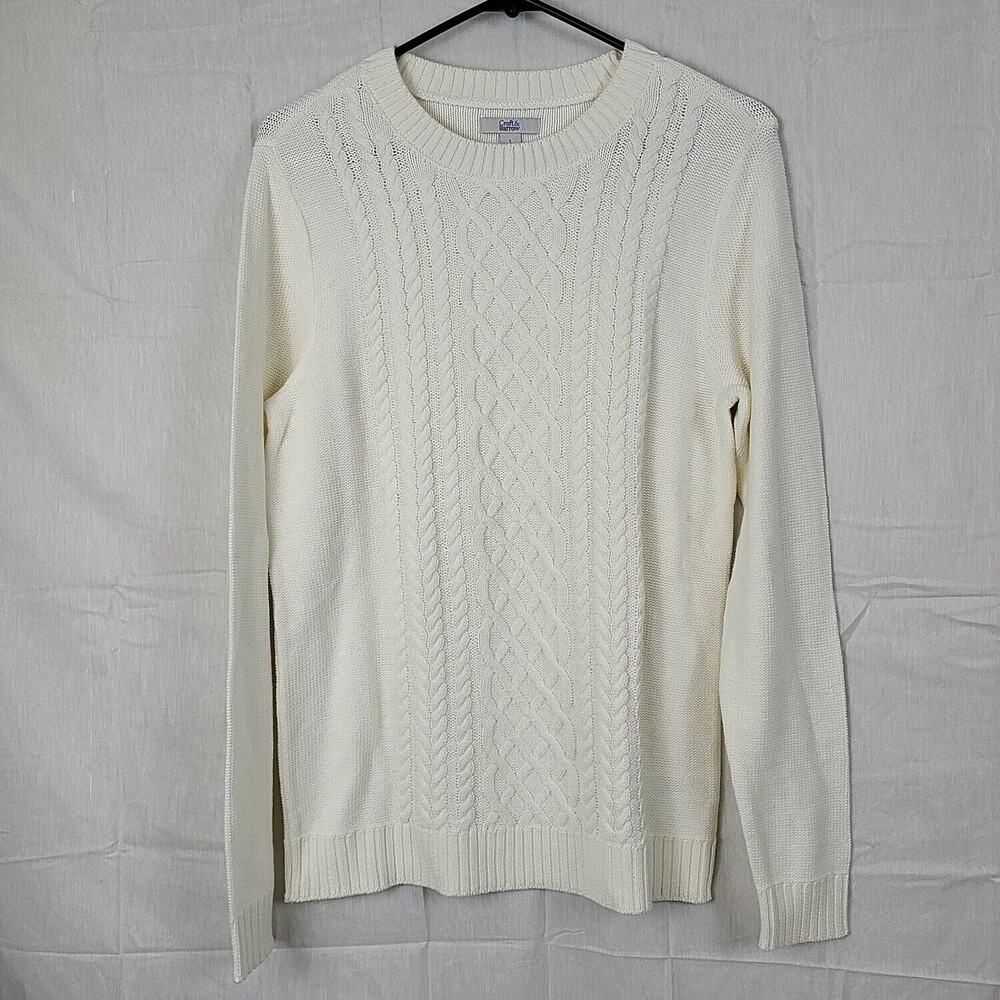 Croft & Barrow Womens Ivory Cable Knit Crew Neck Pullover Sweater Size Small